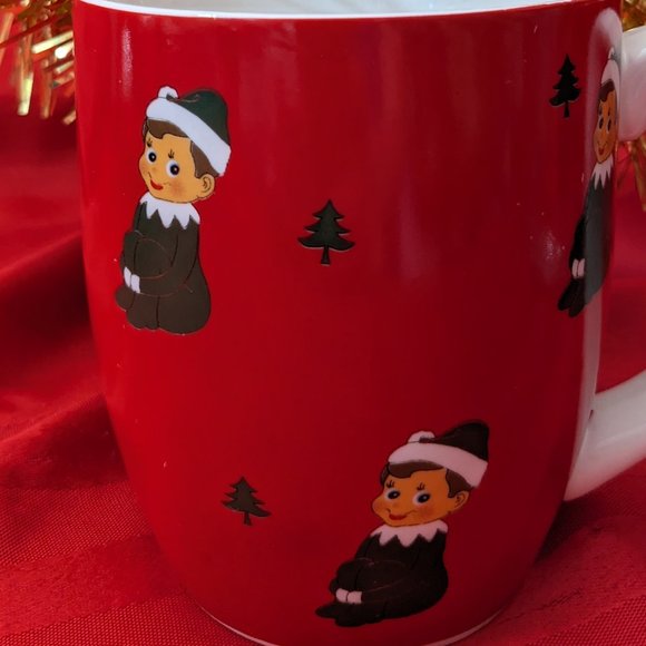 Kringles Kitchen Large Brightly Colored Red Mug With Green Pixie - Picture 4 of 6